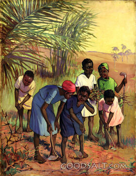 African Children Hoeing Garden