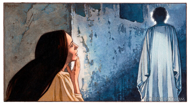 A biblical women with an angel.