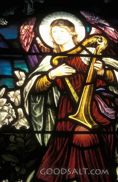 Angel Harpist in Stained Glass