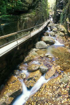 Boardwalk Along a Rock Wall and Stream