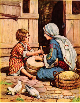 Boy Jesus Helping Mother