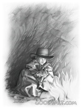 Boy Sitting by the Campfire