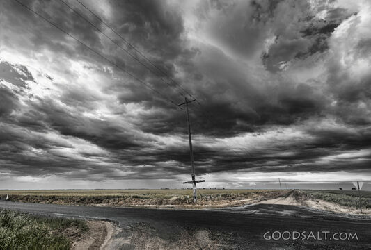 B&amp;W/colour Crucifixion Scene Beside Road