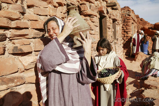 Israelite Woman Carrying Water Beside Harvest Grapes