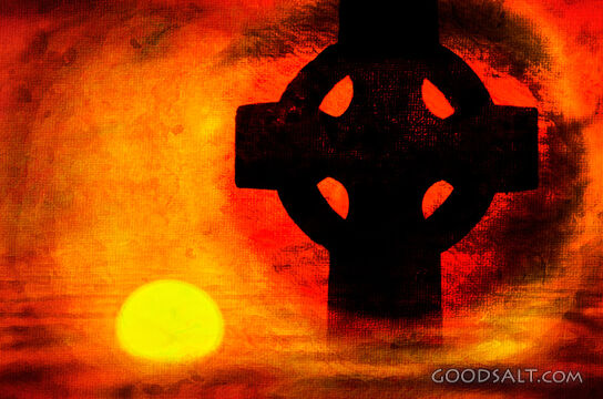 Celtic Cross and Red Sky