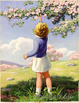Child Near Tree in Blossom