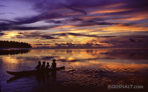 Children in Dugout at Sunset
