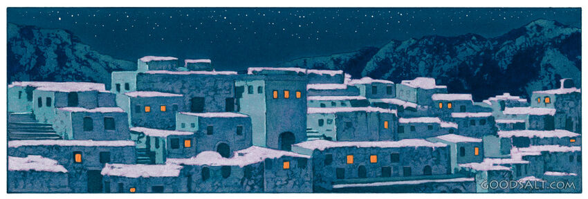 A city in the middle of the night.