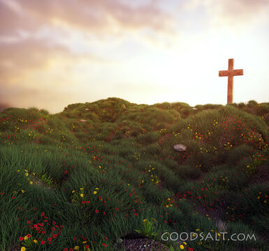 Cross on a grassy hill