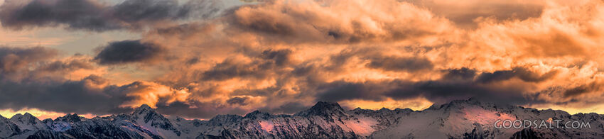 Dazzling pink sunset with yellow clouds.