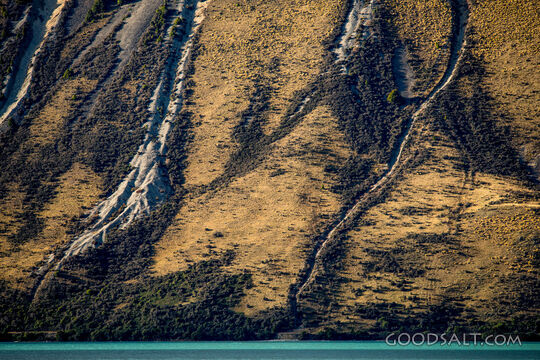 Detail of vertical side of low mountain.