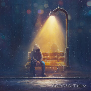 Digital Painting of a man in rain storm