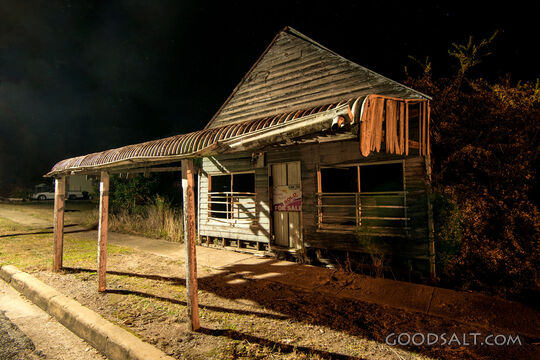 disused country buildings at night