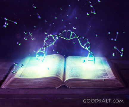 DNA strand and open Bible.