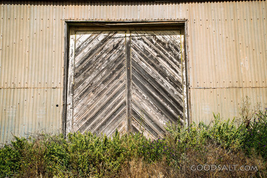 Doors of uniquely styled storage shed
