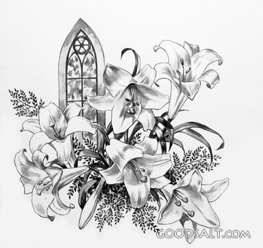 Easter Lilies With Stained Glass Window