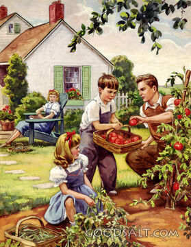 Father and Children in Garden