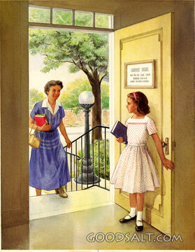 Girl Holding Door for Woman