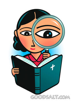Girl Studying Bible With Magnifying Glass