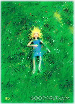 Girl With Yellow Hair Lying in Grass