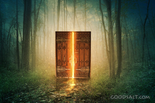 Glowing Door in Forest