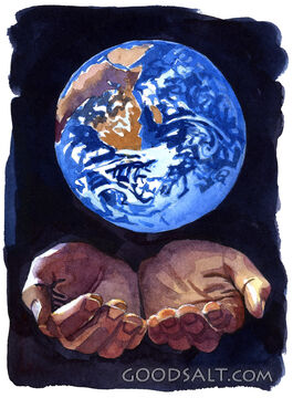 Two hands holding the world.