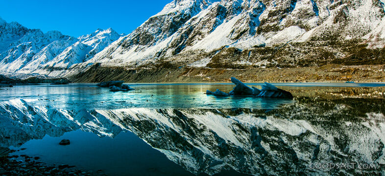 Icy mirrored water.