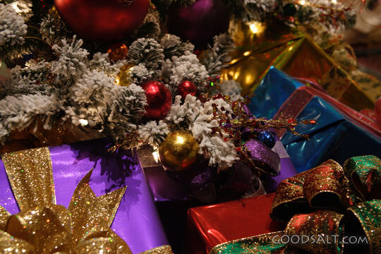 IDAHO. Boise. Festival of Trees. Packages under a white floc