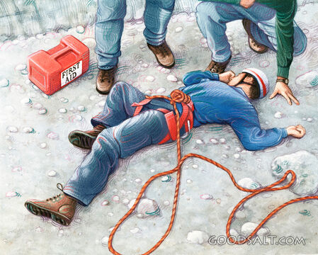 Injured Man Down Gets First Aid