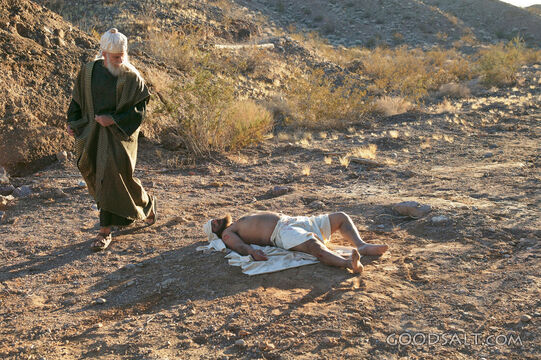 Injured Man on Ground As Another Passes by Looking