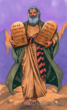 Moses bringing down the ten commandments.