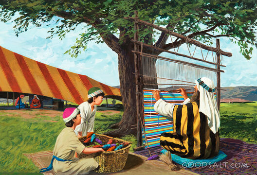 Jacob, Joseph and Benjamin - Weaving Wool for the Coat