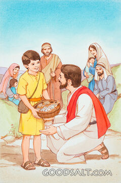 Jesus Accepts Gift of Loaves and Fishes From Small Boy