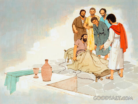 Jesus Heals a Sick Man Whose Friends Brought Him.