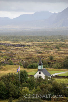 Icelandic Church Beneath the Mountains