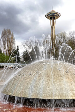 Space Needle Fountain Under Storm Clouds
