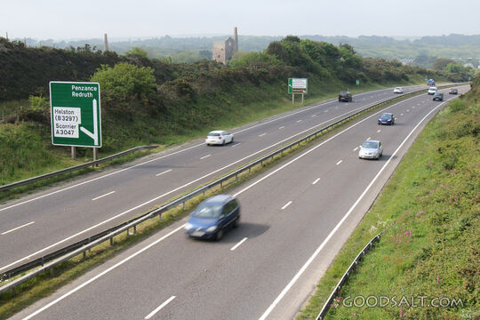 Cornwall Roadway Toward Penzance and Redruth