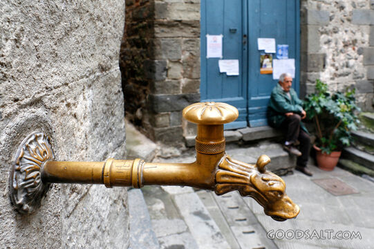 Brass Fountain in the Stone Courtyard