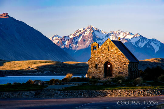 Stone Chapel Beside the Mountain Lake