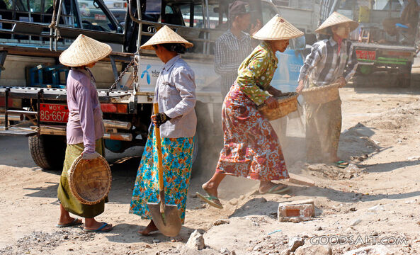 Women Laborers on a Dusty Road