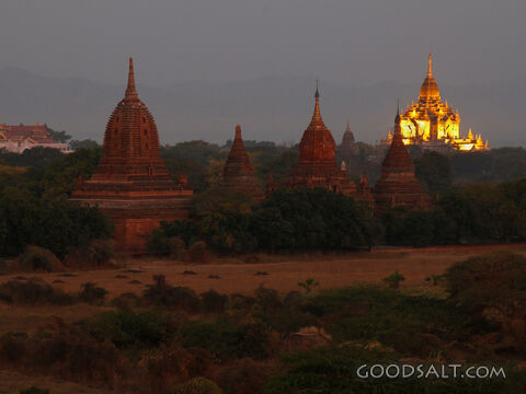 Illuminated Pagodas of Bagan at Dusk