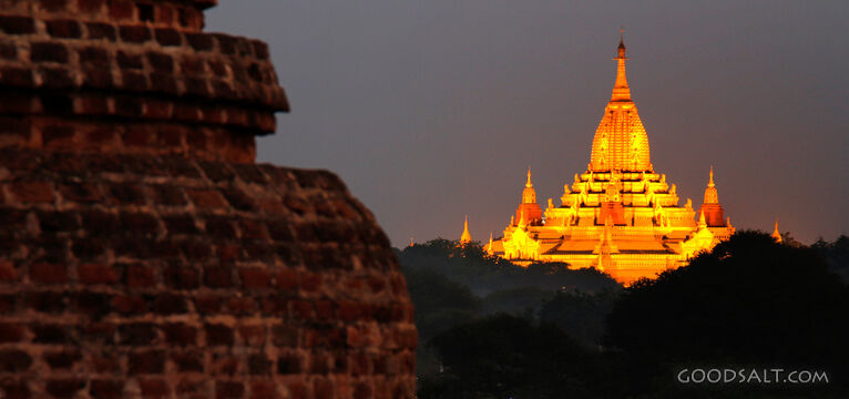 Illuminated Pagoda Beyond Ancient Brick