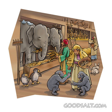 Noah’s Family Caring for the Ark Animals