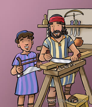 Joseph Teaching Young Jesus Carpentry