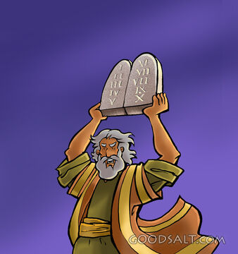 Moses Lifts the Ten Commandments