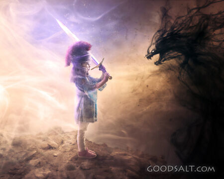 Little girl in fierce battle