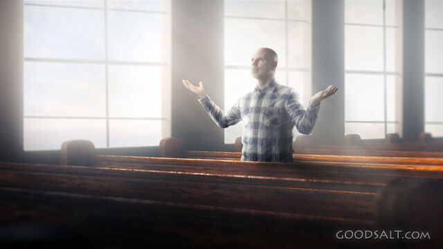 Man alone in church