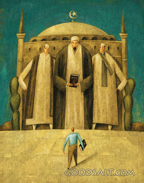 Man Approaching Mosque With Bible