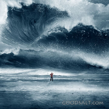 Man Before a Large Wave