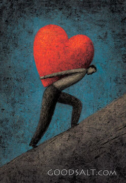Man Carrying Heart Up Hill